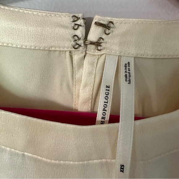 Anthropologie Women’s Long Bell Sleeve Satin Ivory Crewneck Blouse Sz XXS NWT - Picture 5 of 11
